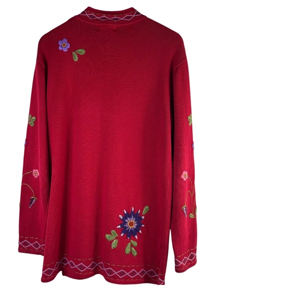 Coldwater Creek Cardigan Sweater Sz Medium Floral Embroidered Cottagecore Red - Picture 3 of 5